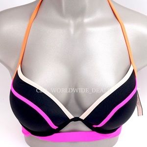 Victoria's Secret Black w/ Warm Binding The Hottie Halter Swim Top